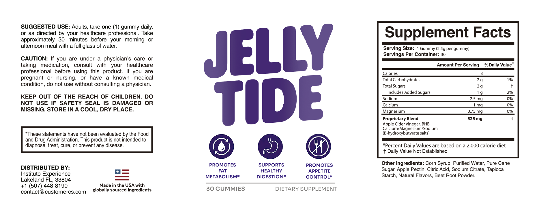 JellyTide Official Supplement Facts Label